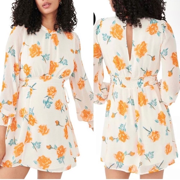 Free People Samantha Lace Up Mini Dress Light Combo XS Floral Chiffon Lace Up - Picture 3 of 16